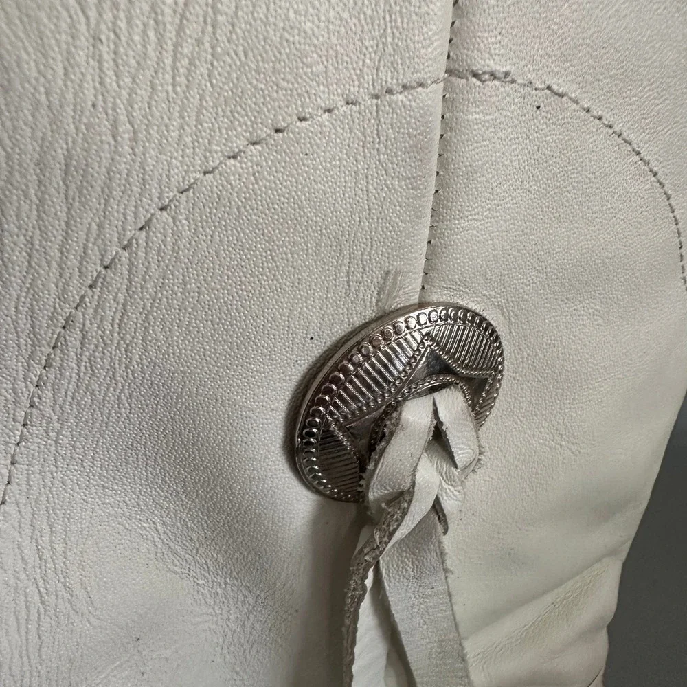 Linda Lewis Designs White Leather Western Concho Tassel Boots Womens 7 M Brazil